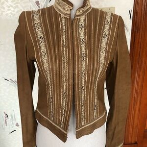 Elie Tahari Vintage Lace Detailed Leather Jacket